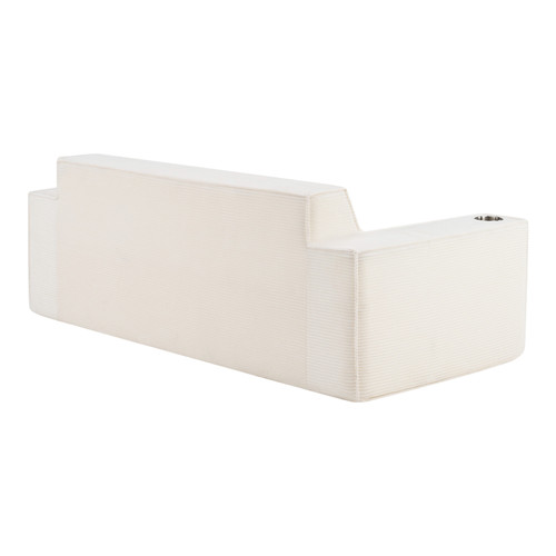 76" White Corduroy Sofa With Toss Pillows
