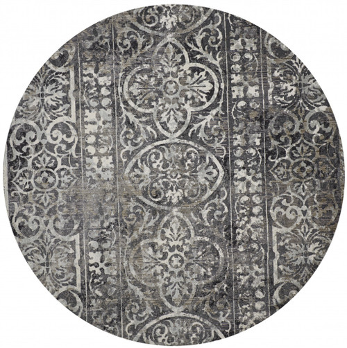 Homeroots Home Decor 9' Gray, Ivory and Taupe Round Abstract Stain Resistant Area Rug
