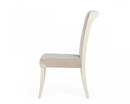 Set of Two Off White And Champagne Upholstered Velvet Dining Side Chairs