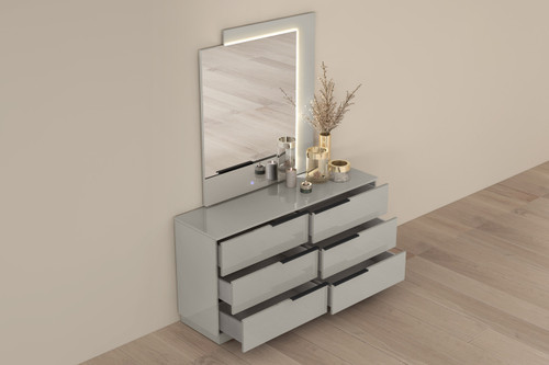 62" Gray Wood Six Drawer Double Dresser