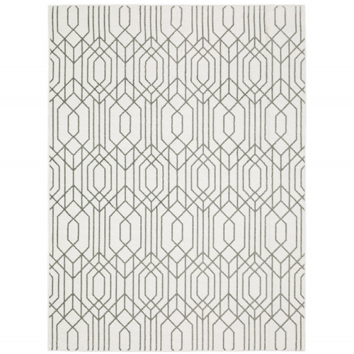 Homeroots Home Decor 6' x 9' Geometric Power Loom Stain Resistant Area Rug, White and Grey