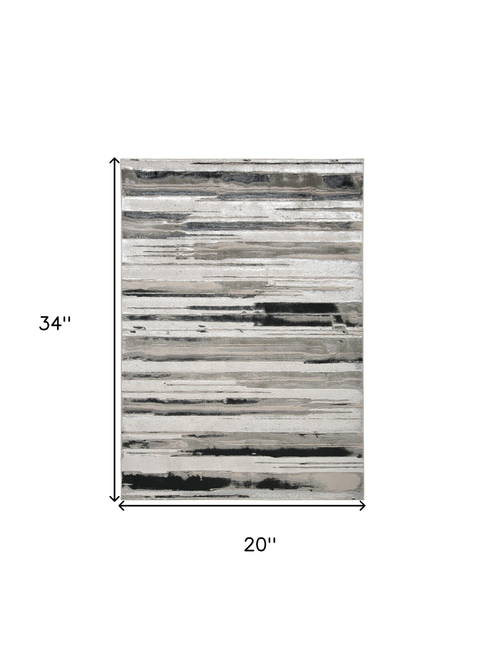 2' X 3' Silver Gray And Black Abstract Stain Resistant Area Rug