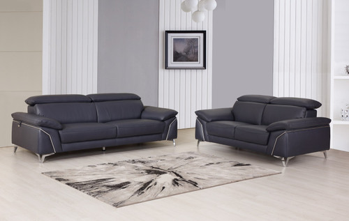 68'' X 41'' X 39'' Modern Navy Leather Sofa And Loveseat