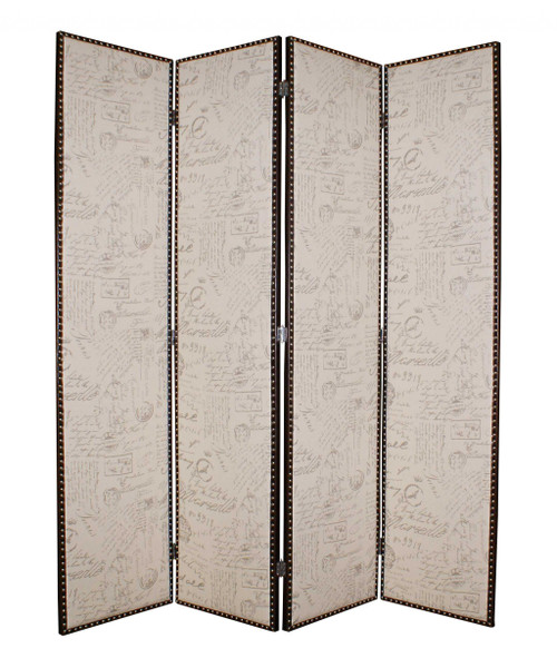1 X 80 X 84 Beige Wood &amp;amp; Fabric Screen