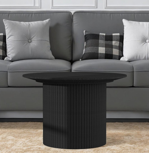 35" Black Wood Round Pedestal Coffee Table