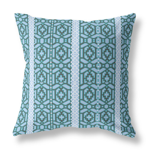 20" X 20" Blue And Brown Broadcloth Floral Throw Pillow