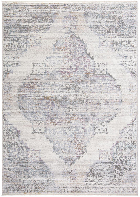 10' X 14' Ivory Gray And Pink Abstract Distressed Area Rug With Fringe