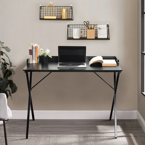 39" Black Wood and Metal X-Shape Computer Desk