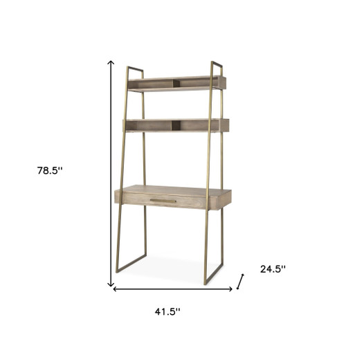 42" Brown and Gold Solid Wood and Metal Sled Ladder Desk