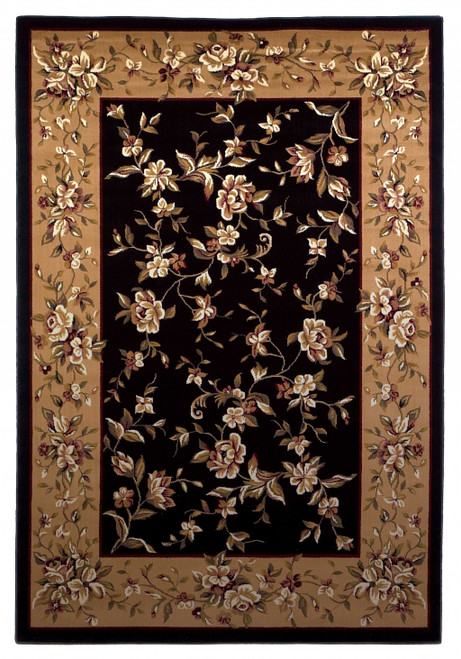 3' X 5' Tan Black And Beige Floral Vines Area Rug