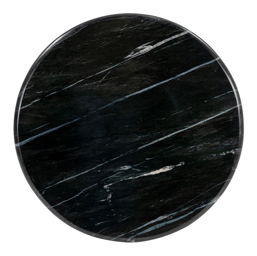 20" Black And Brown Marble And Wood Round Pedestal End Table