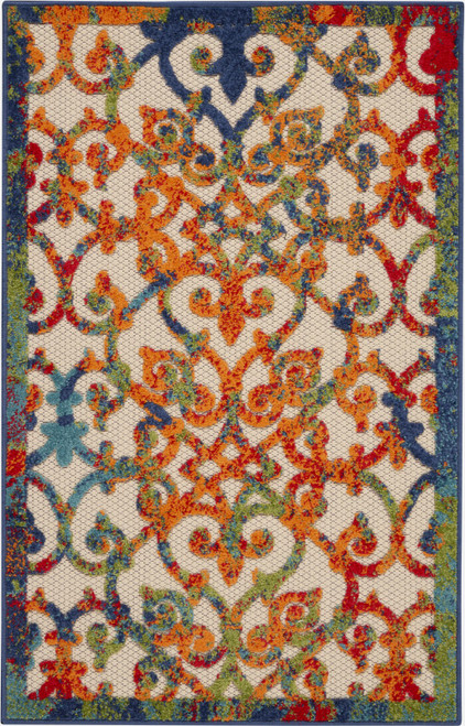 3' X 4' Ivory And Blue Indoor Outdoor Area Rug - Ivory, Blue