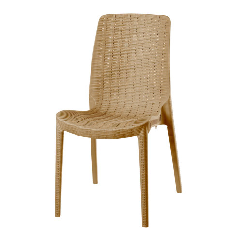 Set of Four Tan Heavy Duty Plastic Outdoor Stacking Dining Chairs