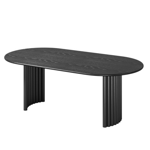 79" Black Solid Wood Double Pedestal Base Oval Dining Table