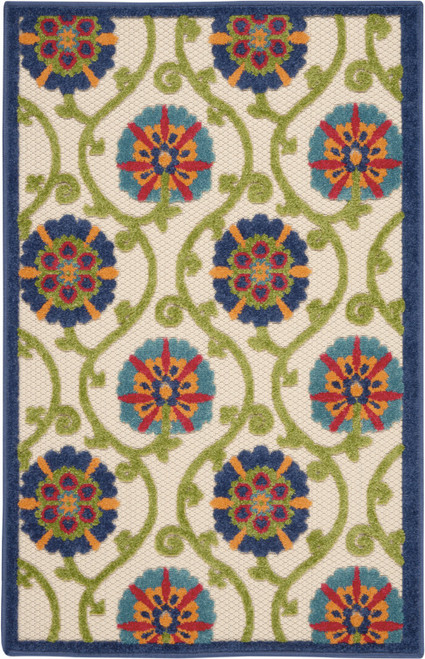 3' X 4' Ivory And Blue Indoor Outdoor Area Rug - Ivory, Blue