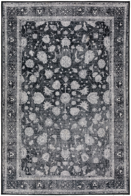 9' X 13' Black Oriental Distressed Non Skid Area Rug