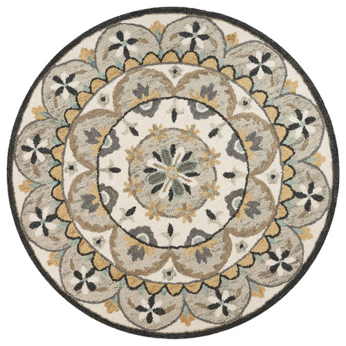 4' Round Gray And Ivory Floral Bloom Area Rug