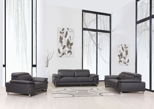 93" Tasteful Dark Grey Leather Sofa Set