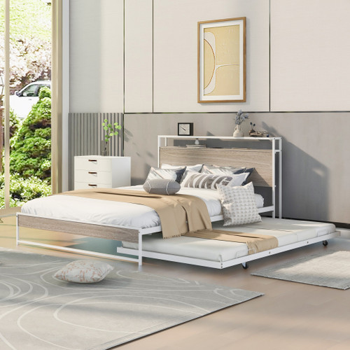 White Metal Queen Bed Frame With Trundle