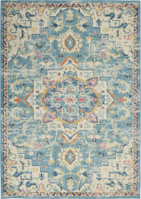 Homeroots Home Decor Light Blue and Ivory Distressed Area Rug, 5 x 7 Inch