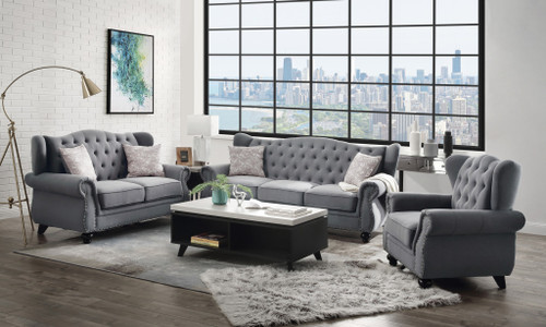 41" Gray And Black Fabric Tufted Arm Chair