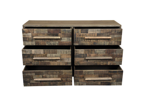 57" Brown Solid Wood Six Drawer Dresser