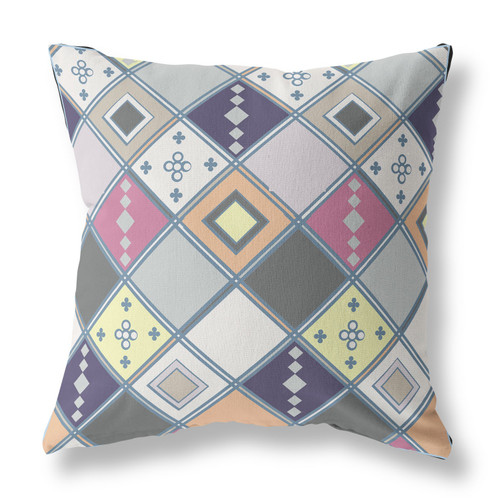 20" X 20" Beige And Pink Broadcloth Floral Throw Pillow