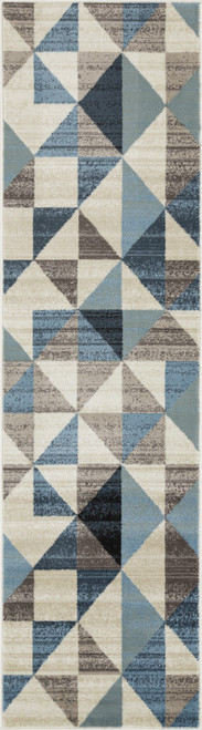 8' Beige Blue And Gray Geometric Runner Rug