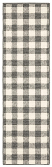 8' Gray And Ivory Indoor Outdoor Runner Rug