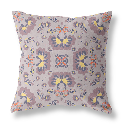 20" X 20" Muted Purple And Yellow Broadcloth Floral Throw Pillow