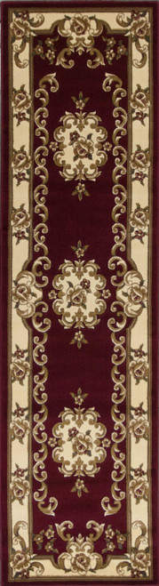 8' Red and Ivory Floral Border Runner Rug