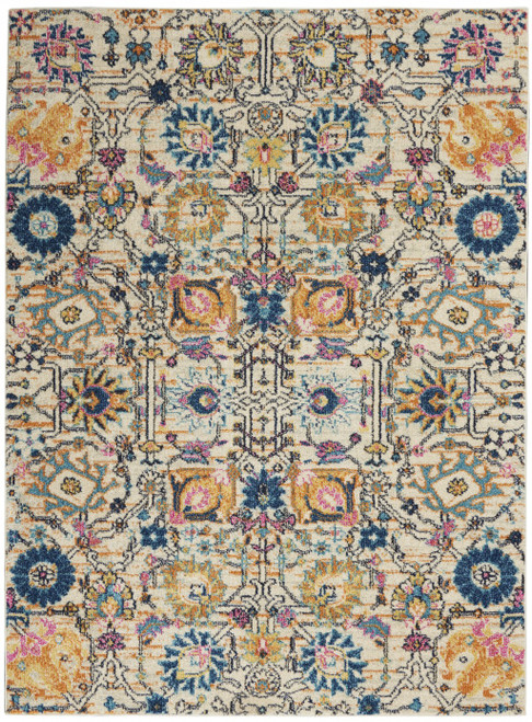 5' X 7' Ivory And Blue Floral Area Rug