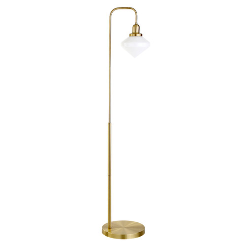 62" Brass Arched Floor Lamp With White Frosted Glass Shade