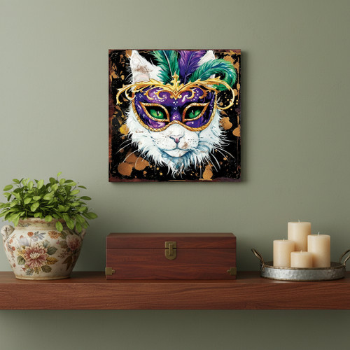 Mardi Gras Cat Masked Cat Canvas Unframed Wall Art