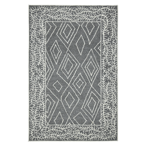2' X 3' Gray And Ivory Wool Geometric Hand Hooked Area Rug