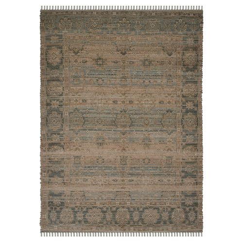 5' X 7' Brown Dark Gray And Dark Turquoise Oriental Hand Woven Area Rug With Fringe
