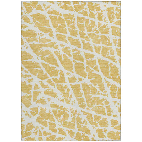 10' X 14' Gold and White Abstract Washable Non Skid Indoor Outdoor Area Rug