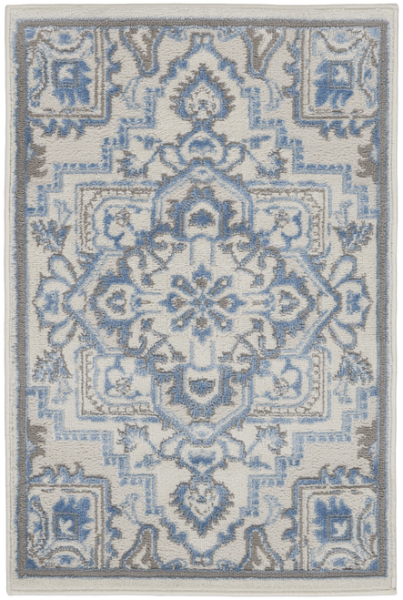 2' X 3' Ivory Blue and Gray Floral Non Skid Area Rug