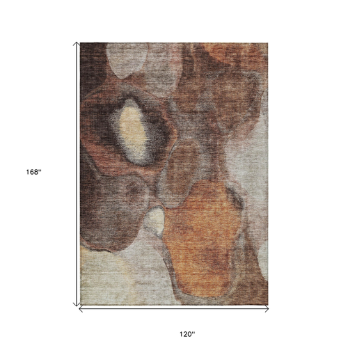 10' X 14' Coffee Copper And Beige Abstract Washable Indoor Outdoor Area Rug