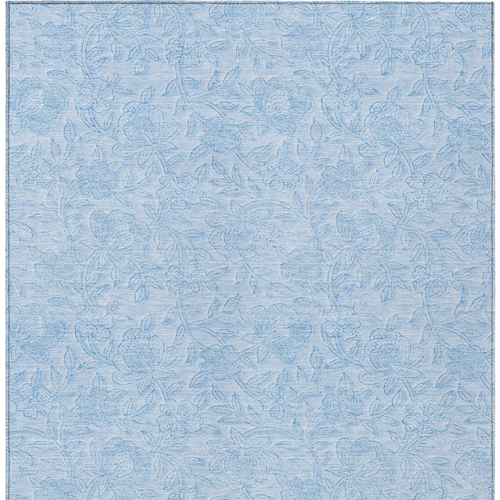 10' X 14' Sky Blue And Blue Floral Washable Indoor Outdoor Area Rug