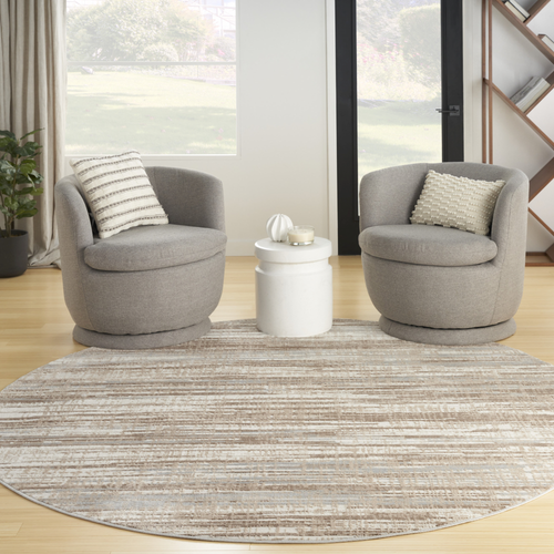 8' Brown Round Abstract Power Loom Area Rug