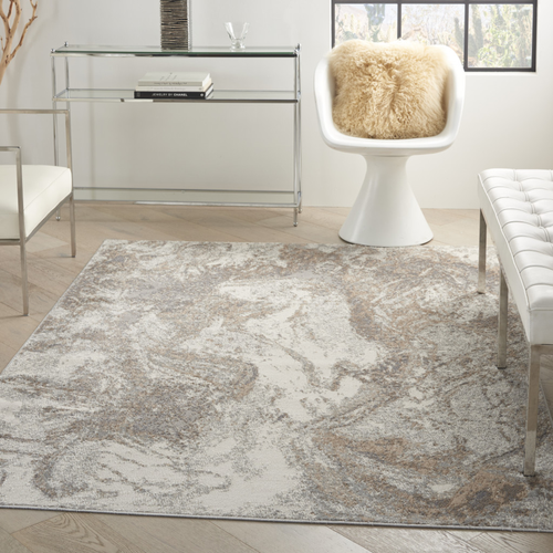 5' X 7' Ivory and Gray Abstract Non Skid Area Rug
