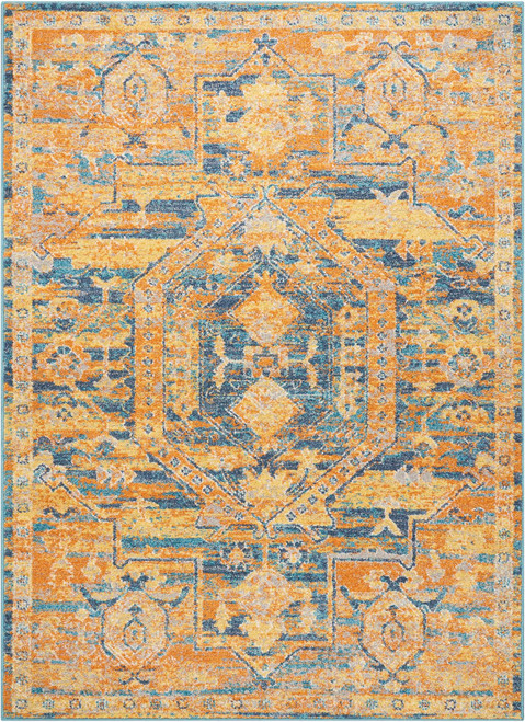 4' X 6' Teal And Gold Medallion Distressed Area Rug