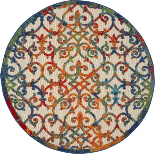 Homeroots Home Decor Rainbow Colored Indoor Outdoor Area Rug, 4 Inch Round