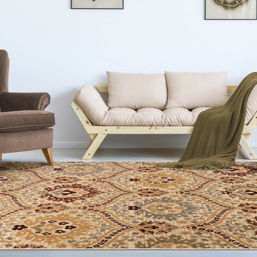 4' X 6' Beige Red And Gray Floral Area Rug