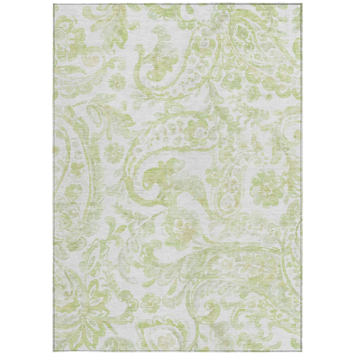 9' X 12' Sage Green And Ivory Paisley Washable Indoor Outdoor Area Rug