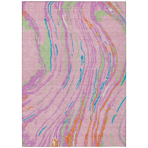 9' X 12' Pink Green And Teal Blue Abstract Washable Indoor Outdoor Area Rug
