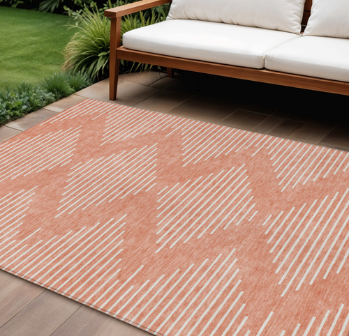 10' X 14' Salmon And Ivory Geometric Washable Indoor Outdoor Area Rug