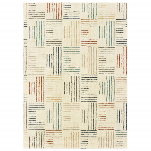 2' X 3' Ivory Blue And Red Geometric Area Rug
