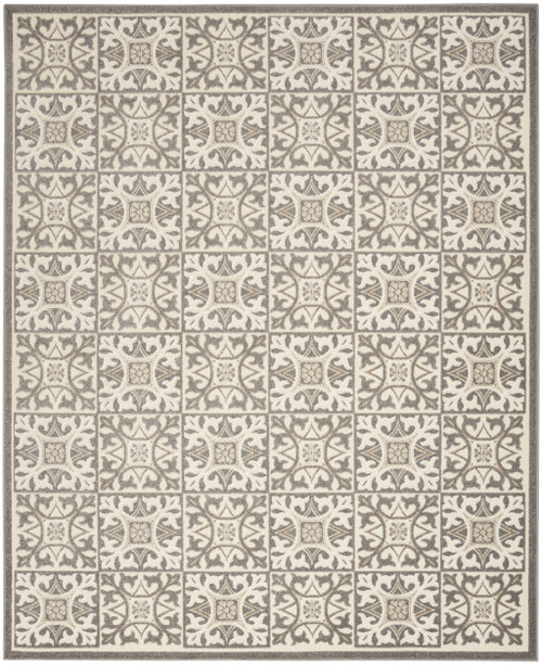 5' X 8' Ivory And Grey Fleur De Lis Stain Resistant Non Skid Area Rug